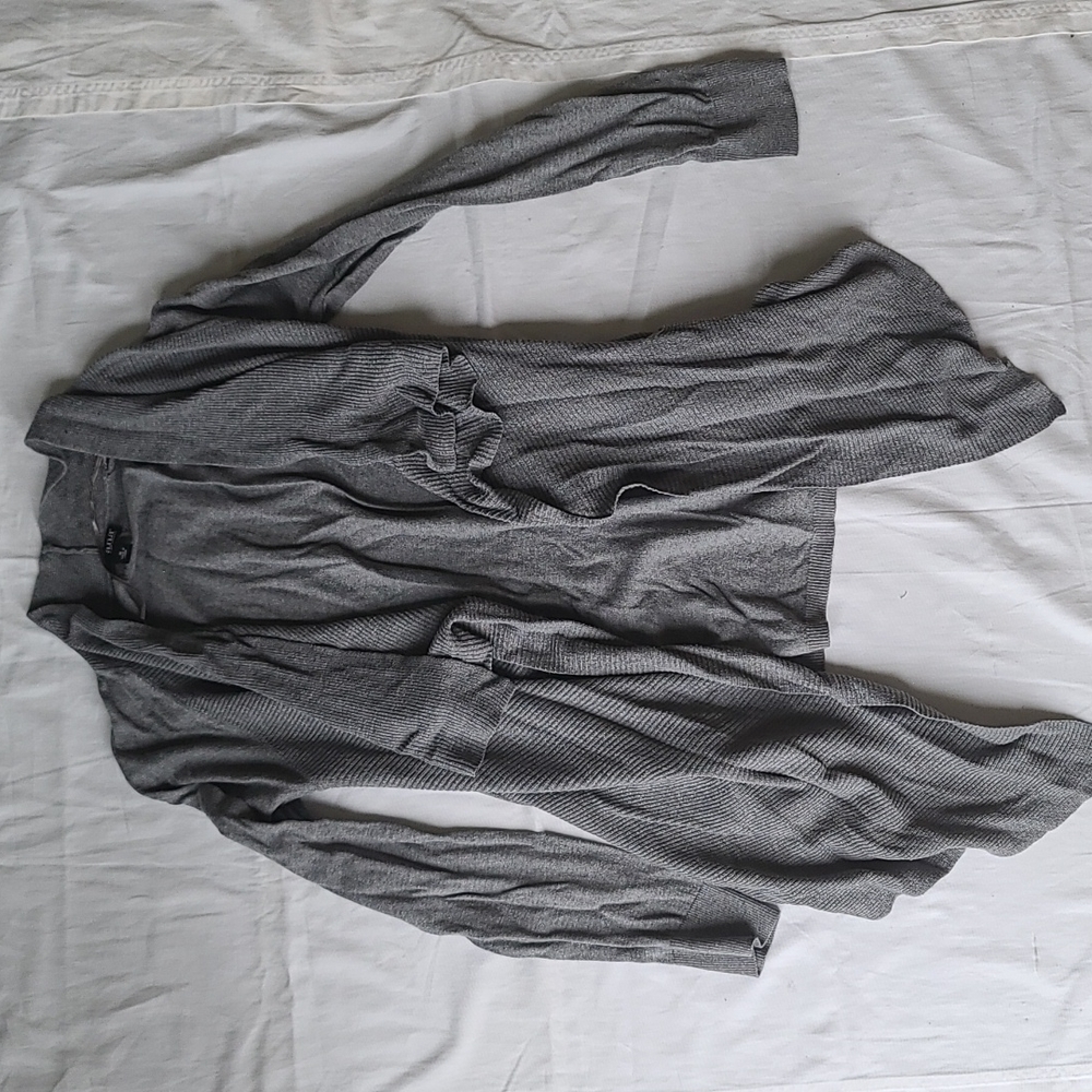 Gray waterfall open front Cardigan sweater with pockets medium
